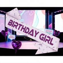 紫色 K-POP 生日女孩肩帶，K-POP 主題生日肩帶附安全針，淺紫色女性生日肩帶，生日派對裝飾，生日派對小禮品，拍照亭道具 - 多色 - 查看 2