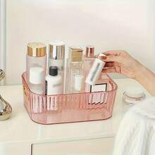 1/3/6pcs Plastic Desktop Storage Box With Built-In Handle And Lid, Multi-Compartment Design, Decorative Art Style Storage Box, Suitable For Cosmetics/Bedroom Essentials/Office Supplies, Perfect Gift For Mother's Day/Christmas/Back To School, Storage Basket - Multicolor - View 3
