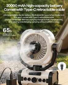 REMAX RS-ZF20 Upgraded Outdoor Camping Fan, 100-Speed, High-Definition Digital Display, 3-Level LED Light Adjustment, 60-Hour Battery Life, Smart Timer, Wireless Remote Control - Long-lasting Outdoor Camping Fan - View 3