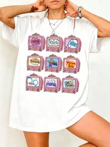 Channel Film Television T-shirt, matchande t-shirt för hela familjen: Channel High School Musical, H-Hannah, M-Montana, Lizzie McGuire - Vitt - Visa 1