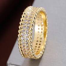 1pc Minimalist Geometric Beaded Edge Design Double Row Cubic Zirconia Women Ring - Multicolor - View 14