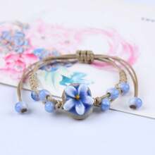 1pc Handmade Ceramic Floral Bracelet, Adjustable Design, Summer Ocean Blue Color - Blue - View 3