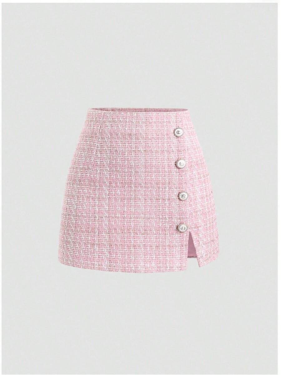 Falda a cuadros de para comercio transfronterizo, falda corta, falda de corte en A, falda de cintura alta y efecto adelgazante para mujer, nueva colección otoño-invierno 2025. - rosa - Ver 1
