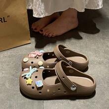女士新款玛丽珍风格可爱百搭室内/室外EVA舒适甜美可爱套脚凉鞋，适合通勤、海滩等场合 - 咖啡棕 - 查看 4