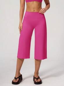 TimeOff 1pc Women's Solid Color High Waist Wide Leg Casual Pants Sports - Pink - View 7