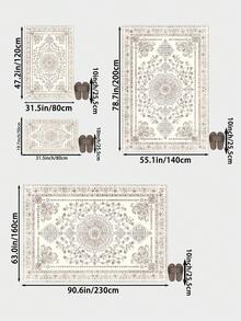 Light-Colored Vintage Bohemian Living Room Carpet.Suitable For Kitchen,Dining Room,Imitation Cashmere Rugs For Bedroom,Festival Decorative Carpet For Living Room,Indoor And Outdoor,Office,Lobby,Area Rug,Non Slip Door Mat,Bathroom Rug,Corridor,Carpet In Study And Esports Area. - Beige - View 4