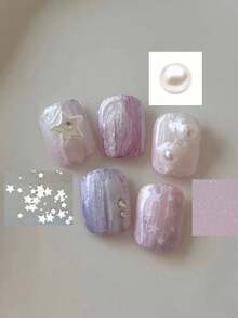 1 Box Mixed Size White Star Nail Sequins, INS Style Nail Art Decorations, Handmade Nail Accessories, Versatile & Elegant Nail Salon Supplies - Multicolor - View 2