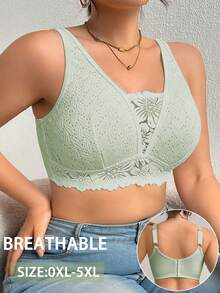 Plus Size Women Lace Patchwork Seamless Underwear, Suitable For Daily Wear In Various Occasions - Lime Green - View 3