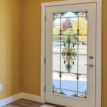 1pc Luxury Retro Floral Pattern Glass Sticker, Removable, Decorative Glass Embellishment For Entryway - Multicolor - View 2