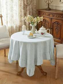 1pc Blue Plaid Tablecloth With Skirt, Fresh Style, Suitable For Daily Home Tabletop Decoration - Baby Blue - View 9