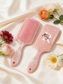 Peine plano de mármol rosa con patrón de letras, peine personalizado con letra, peine multifuncional personalizado, adecuado para uso diario de peinado en el hogar o dormitorio, patrón de mármol rosa, letra A-Z, 1 pieza - Multicolor - Ver 4