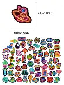 60pcs Colorful Neon Stickers Cartoon Inspirational Decorative Stickers For Laptop Suitcase Scrapbook Diy Decor - A - View 2