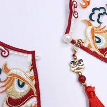 1pc Embroidered Drool Bib, Red Lion Dance, Auspicious Meaning, Lion Dance Pendant Tassel Shoulder Decoration, Pet Drool Bib, Bib, Suitable For Dogs And Cats - Red - View 11