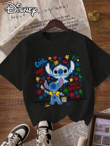 Disney Lilo & Stitch Women's T-Shirt - Cute Stitch Motif & Stitch Print, Short Sleeve, Crew Neck, Casual Summer T-Shirt With Lilo & Stitch Characters For Leisure Wear, Machine Washable & Women's Clothing - màu đen - Xem 6
