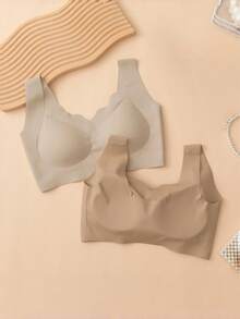 3pcs Women's Solid Color Seamless Wireless V-Neck Breathable Comfortable Bras - Multicolor - View 5