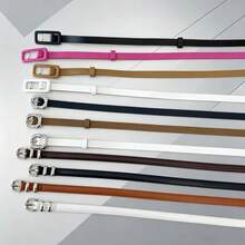 1Pc Women's Simple Thin PU Waist Belt Square Oval Pin Buckle Casual Office Belt For Dresses Jeans - Women's Belt - View 9