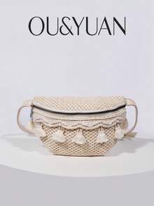 Túi đeo chéo ngang hông nữ đan rơm thời trang, túi đeo chéo đan phong cách Bohemian có tua rua, túi đeo hông du lịch đi biển mùa hè, phù hợp cho dạo phố hàng ngày, du lịch nghỉ dưỡng, tiệc bãi biển và nhiều dịp khác - túi đeo hông - Xem 1
