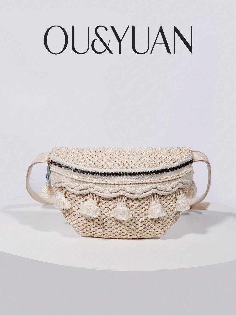 Túi đeo chéo ngang hông nữ đan rơm thời trang, túi đeo chéo đan phong cách Bohemian có tua rua, túi đeo hông du lịch đi biển mùa hè, phù hợp cho dạo phố hàng ngày, du lịch nghỉ dưỡng, tiệc bãi biển và nhiều dịp khác - túi đeo hông - Xem 1