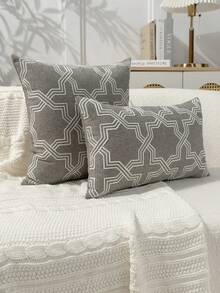 1 pieza Funda de almohada decorativa bordada con patrón geométrico gris, funda de almohada decorativa bordada con líneas geométricas minimalistas modernas, adecuada para decoración interior, funda de almohada para todas las estaciones, no incluye relleno de almohada - Gris - Ver 9