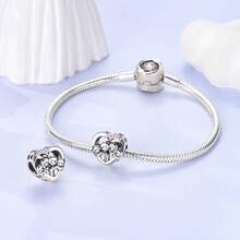 1 Pc Silver Color Shining Zirconia Vintage Warm Sisters Family Cat Paw Print Heart Charm Fit Original Bracelet Necklace Pendant Beads For Diy Jewelry Making Ideal Choice For Women'S Daily Jewelry Accessories-Birthday Jewelry Gift - Silver - View 7