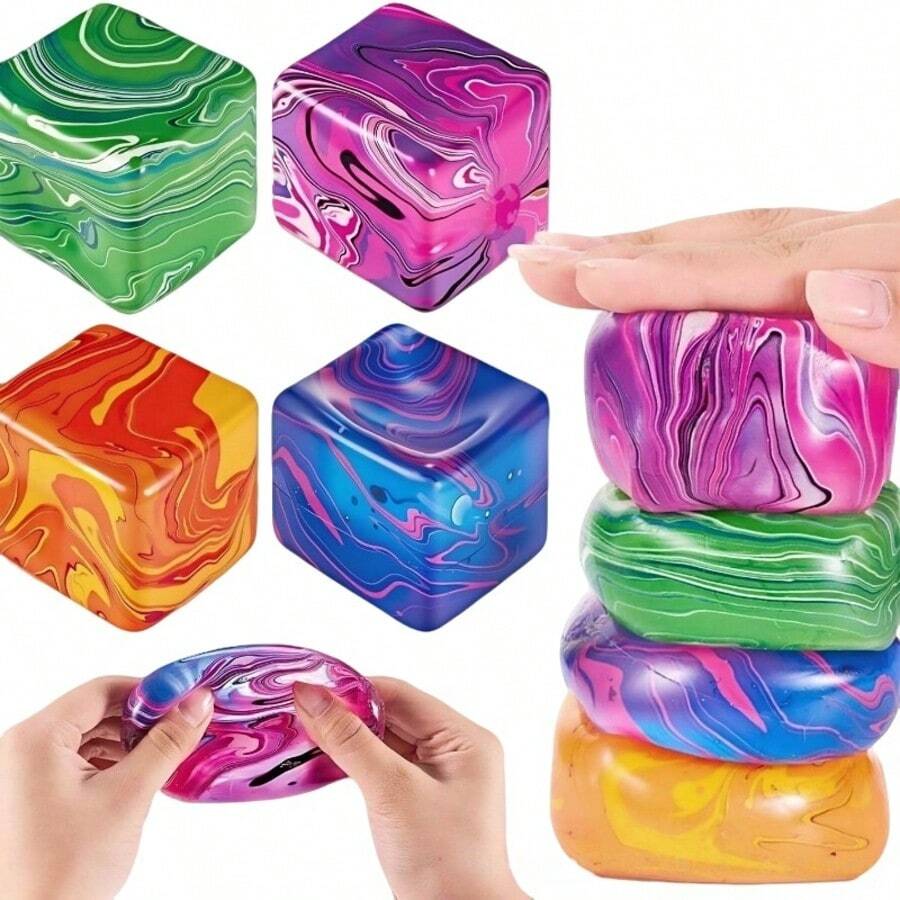 Endless Squeeze! Rotating Marble Texture Squishy Cube Toy, Slow Rebound, Effective Stress Relief. This Anxiety Relief Gadget In 4 Vibrant Colors Is Great For Daily Relaxation And Gift-Giving - Multicolor - View 1