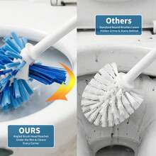 Kleaner Cepillo de baño con cerdas anguladas - Diseño invertido que llega a los puntos ciegos debajo del borde, limpia a fondo las esquinas estrechas, mango largo resistente para baños domésticos y de hotel - Herramienta de limpieza esencial - azul - Ver 2