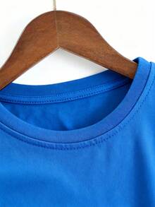 Loose-Fitting Short-Sleeved T-Shirt For Children, Medium To Large Size, 2025 Clothing - Blue - View 5