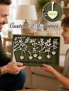 1pc Customized Family Name Plate, Customized Wooden Family Decor, Tree Of Life Wooden Ornament, Living Room Decoration, Father's Day Gift, Maternal Grandfather Gift, Mother's Day Gift, Exquisite Gift For Women, Mothers, Grandmothers - Multicolor - View 1