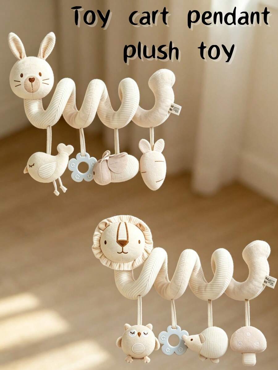 1pc Baby Stroller Spiral Hanging Plush Doll, Infant Comforter Rattle Teether Stroller Accessory With Rattle And BB Sound, Helps Develop Baby's Grasping Ability, Newborn Gift