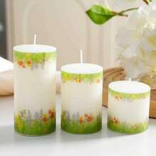 1/3 piezas Vela de pilar con estampado floral francés vintage, vela perfumada sin humo de 5/7.5/10cm, decoración romántica para el hogar y la boda, regalo festivo para mujeres - A - Ver 11