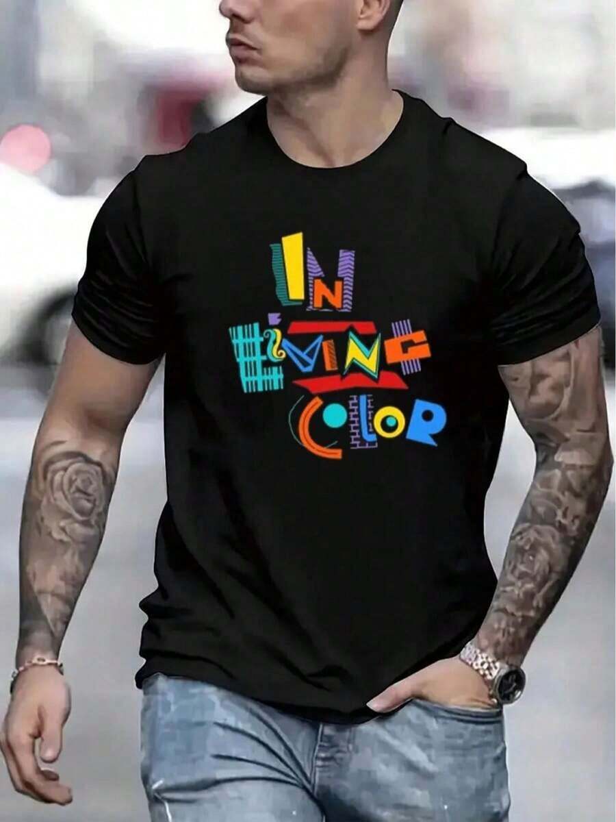Men's Casual Short Sleeve T-Shirt For Halloween, 1 Piece, 100% Pure Cotton - Comfortable, Soft And Attractive Round Neck - Unisex Loose Fit Cotton Short Sleeve T-Shirt In Urban Vintage Style With Round Neck. - 黑色 - 查看 1