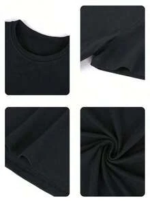 New Summer 2026 Collection: Women's T-Shirt - Casual Holiday T-Shirt With Round Neck And Short Sleeves, With Fun Print, Women's Top. Graphic T-Shirts For Women, Black Top - Summer Sets For Women, Unisex Holiday Clothes - 黑色 - 查看 2