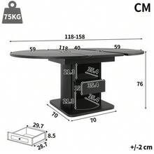 Extendable Dining Table, Kitchen Table, Round Table That Converts To Oval, 118-158 Cm, Seats Up To 6, With Drawers, Black - Hitam - View 7