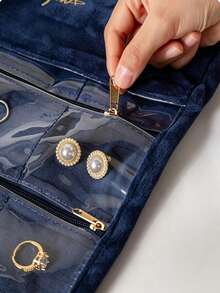 1pc Portable Jewelry Storage Bag, Multi-Functional Foldable Jewelry Organizer With Compartments, Soft Fabric Prevents Scratches, Transparent Window For Easy Viewing, Suitable For Rings, Earrings, Necklaces, Great For Travel, Daily Use Or Gift - Multicolor - View 9