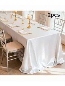 1pc Elegant White Satin Tablecloth: Perfect For Wedding Banquets, Parties And Home Decor - Rectangular, Woven, Soft And Shiny - Multicolor - View 13