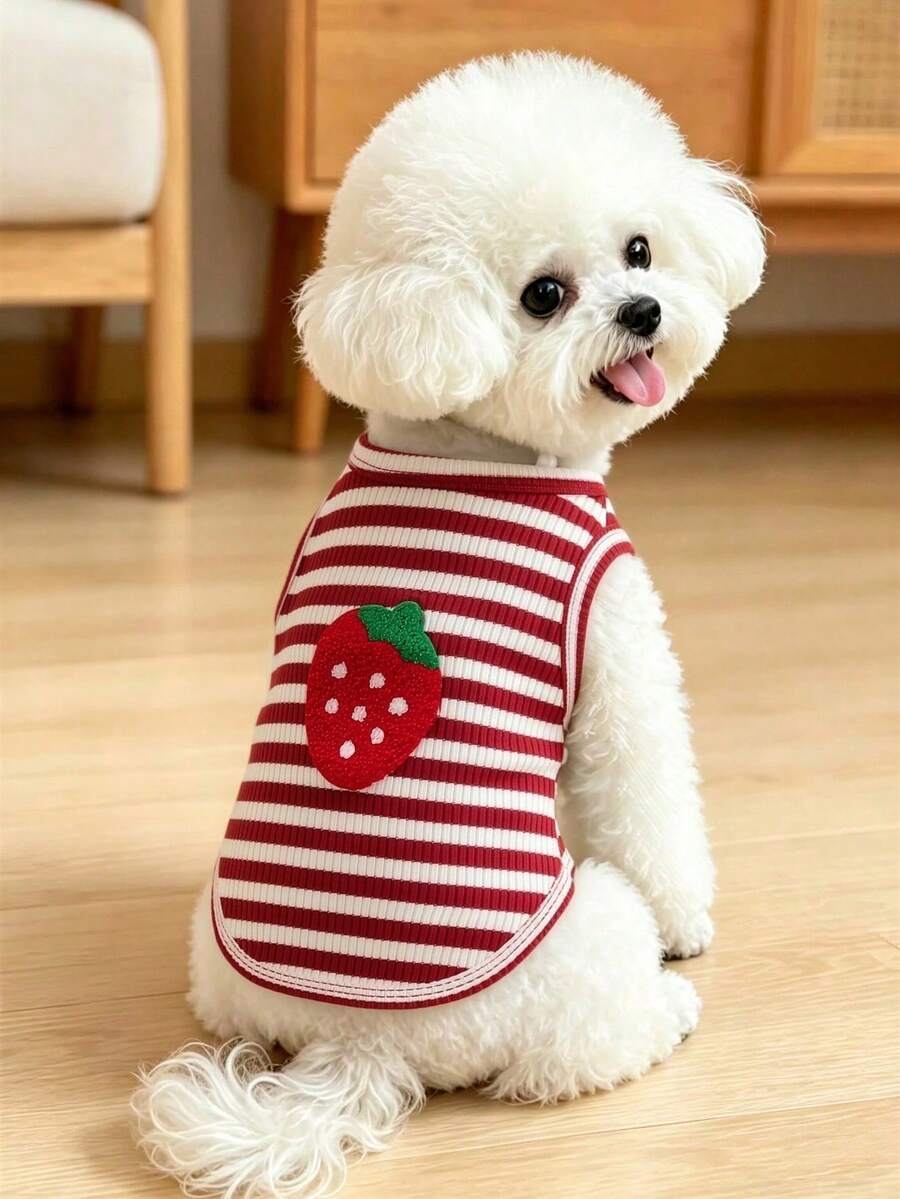 Áo vest hình dâu tây dễ thương mới dành cho thú cưng nhỏ và chó. - Đỏ - Xem 1