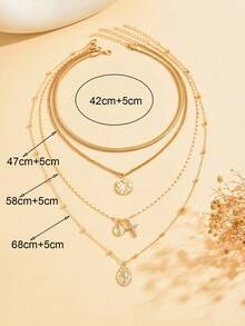 4pcs/Set Vintage Fashionable Gold Thick Snake Chain Multilayer Necklace, Unique Design With Jesus, Virgin Mary, And Crystal Cross Decor, Suitable For Daily Wear, Dates And Parties. Chain Length Can Be Customized. - Multicolor - View 4