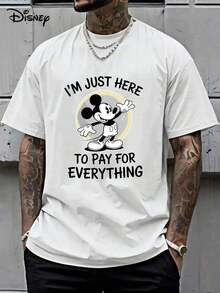 Official Disney Men's Cotton Short-Sleeved T-Shirt With Disney Mickey Mouse Design And The Slogan "I'm Only Here To Cover All The Costs" - Breathable White Short-Sleeved Summer Shirt, Suitable For Men And Women, Regular Crew Neck, Casual Style, Machine Washable, Comfortable And Loose Fit. - trắng - Xem 1