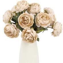 2 piezas de cabezas de flores de peonía de seda realistas, color rojo, alta simulación, adecuadas para decoración de bodas, decoración de pasteles, decoración de sala de estar en el hogar, decoración de mesas, decoración de fiestas de otoño, decoración de mesas de comedor de cosecha, decoración de árboles de Navidad/coronas, etc. - marrón claro - Ver 1