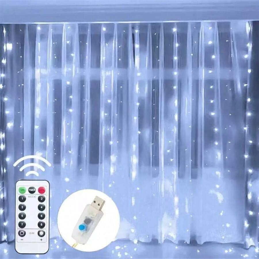 1件裝 3x1m/3x2m/3x3m USB 窗簾燈 節日 LED 氛圍燈 遙控多功能 氛圍裝飾燈 適用於聖誕節、萬聖節、新年、派對與婚禮