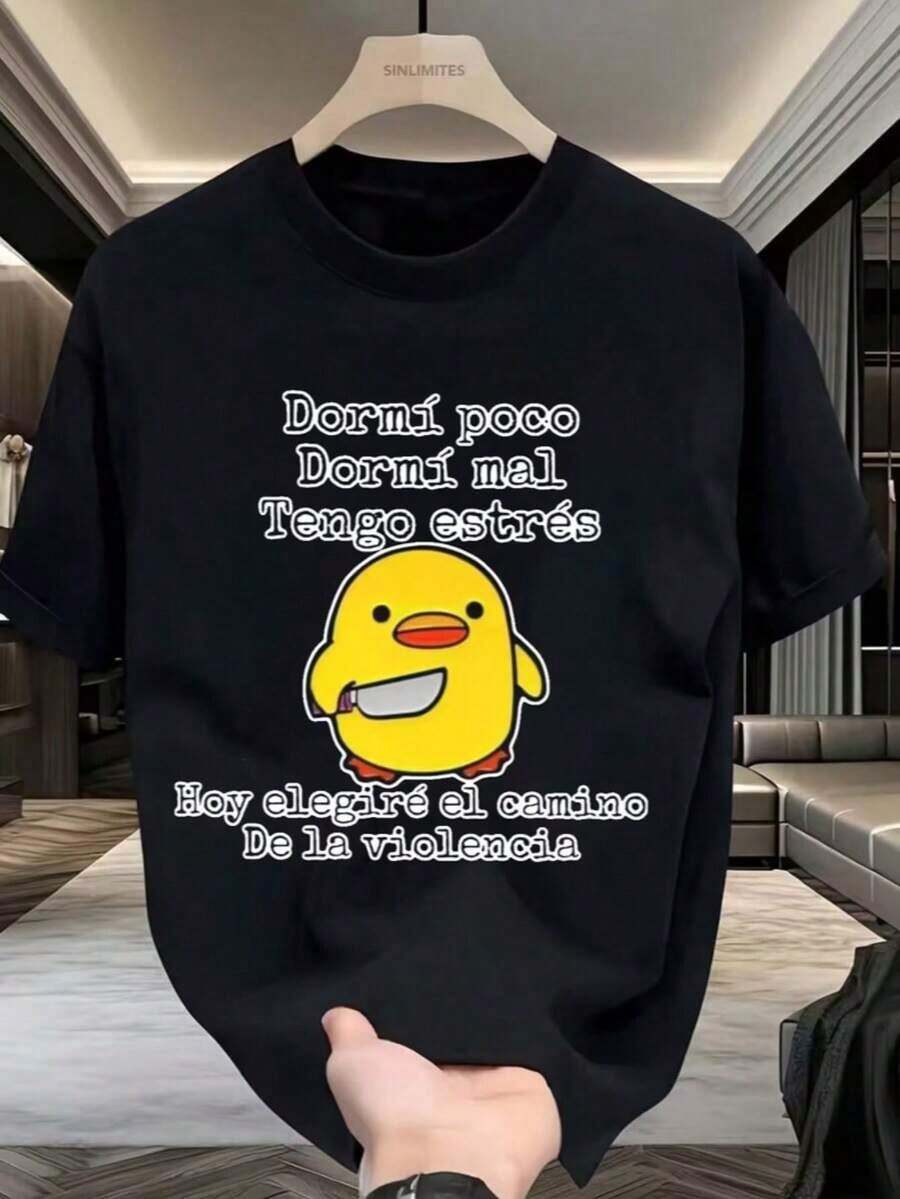 Men's T-Shirt With Fun Slogans In Spanish: Perfect For Stress Relief, Casual Wear, Short Sleeves, Lightweight And Breathable, Ideal For Spring And Autumn. One Size Fits Most, A Great Gift For Friends. - 黑色 - 查看 1