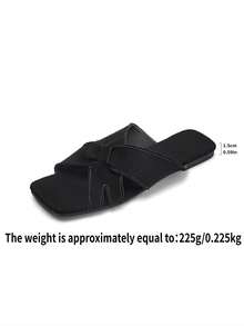 Plus Size Women's Solid Color Slide Sandals, Wide Fit Flat Open Toe Slippers, Extra Wide Comfort Summer Beach Slides - Black - View 7