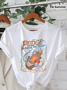 Magic Kingdom Tour Letter Print T-Shirt, Casual Short Sleeve Round Neck Top, Suitable For Summer And Spring, Women's Clothing 100% Cotton. - 白色 - 查看 3