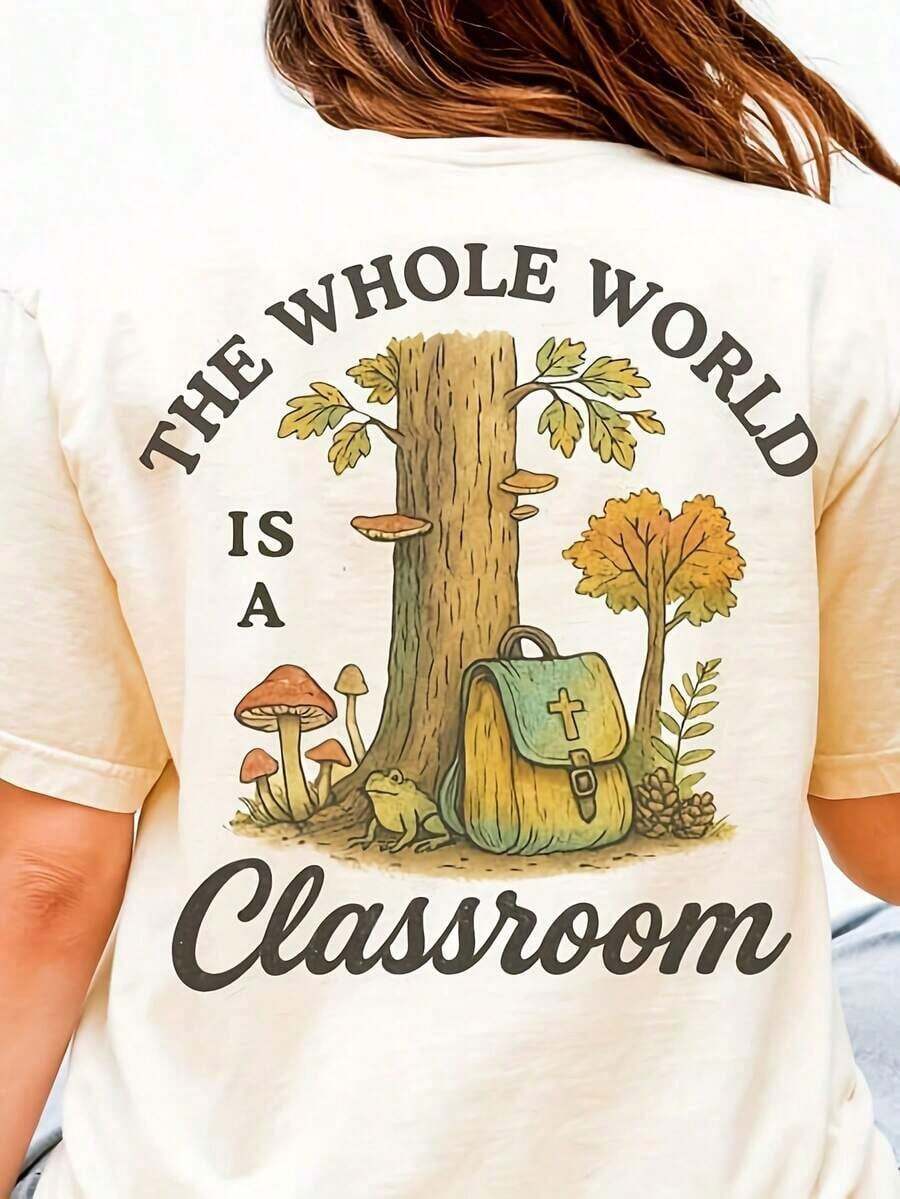 1 Personalized T-Shirt With Family Name For Homeschooling, Gift For Homeschooling Mom, Nature Lover And Outdoor Activities, Charlotte Man, 180g, 100% Cotton. - 白色 3 - 查看 1