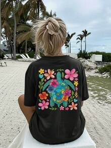 Women's T-Shirt For Spring And Summer - 黑色 - 查看 3