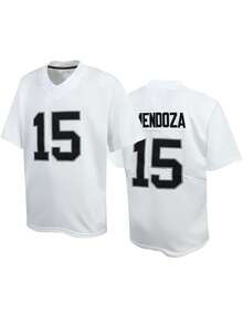 Atonmore 15# White American Football Casual Short Sleeve V-Neck T-Shirt, Embroidered Sports Tee For Party & Football - White - View 1