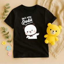 Camisetas de Pareja de Bubu y Dudu con Diseño de Osos a Juego, 100% Mezcla de Algodón Premium Suave y Duradera, Estilo Casual Kawaii Versátil para Salidas y Uso Diario, Lavable a Máquina Sin Descolorarse ni Deformarse, Perfectas como Regalo de Aniversario - Negro - Ver 1