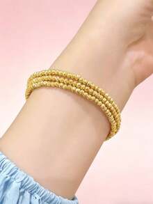 1 pieza Brazalete hecho a mano con 3 o 5 capas de cuentas, con acabado brillante y diseño geométrico asimétrico chapado en oro de 24K - Cinco círculos con cuentas redondas en ambos extremos. - Ver 4