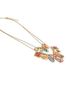 2pcs Vintage Fashion Alloy Printed Multi-Pendant Double Layer Necklace, Casual Style For Women - Multicolor - View 5