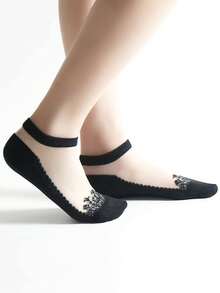 1/6/12 pares (mezcla aleatoria) de calcetines de moda dulce para mujer, diseño con ribete de encaje, calcetines cortos transparentes y cómodos, esenciales para salidas de primavera y verano - Multicolor - Ver 3